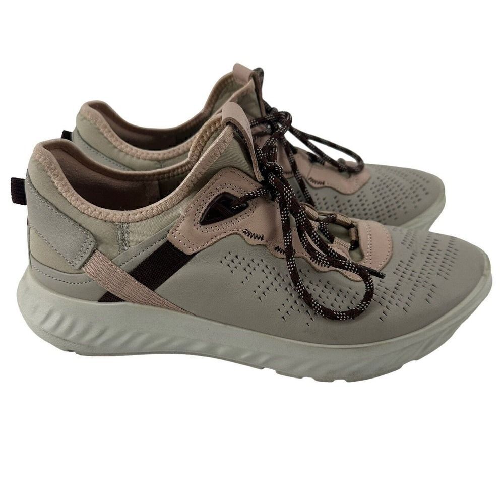 Ecco ST.1 Sneakers Women Size 39 US 8 8.5 Gray Leather Pink Detail Shock Thru